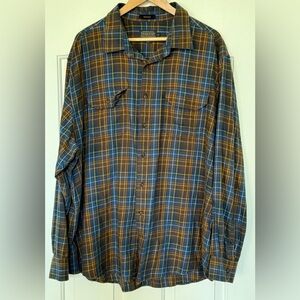 Pendleton Bridger Plaid Flannel Shirt XXL Brown Blue Wool Cotton Blend Outdoor